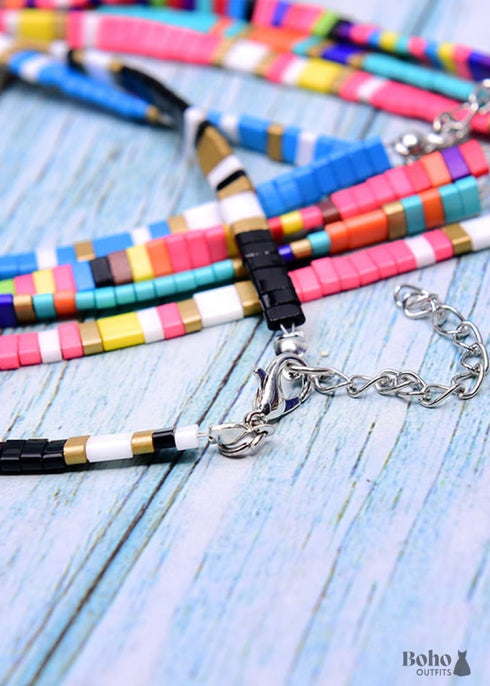 Boho Necklace, Tila Bead Choker, Color of Life